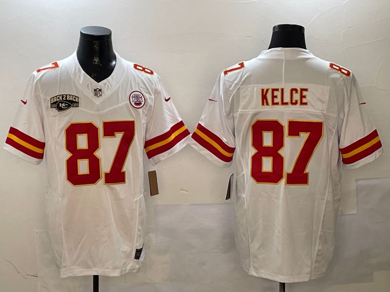 Men Kansas City Chiefs 87 Kelce White Three generations 2025 Nike Vapor Limited NFL Jersey style 5